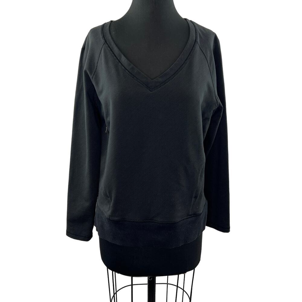 LULULEMON Black After Asana Long Sleeve V-Neck Pullover Sweatshirt w/ Pockets